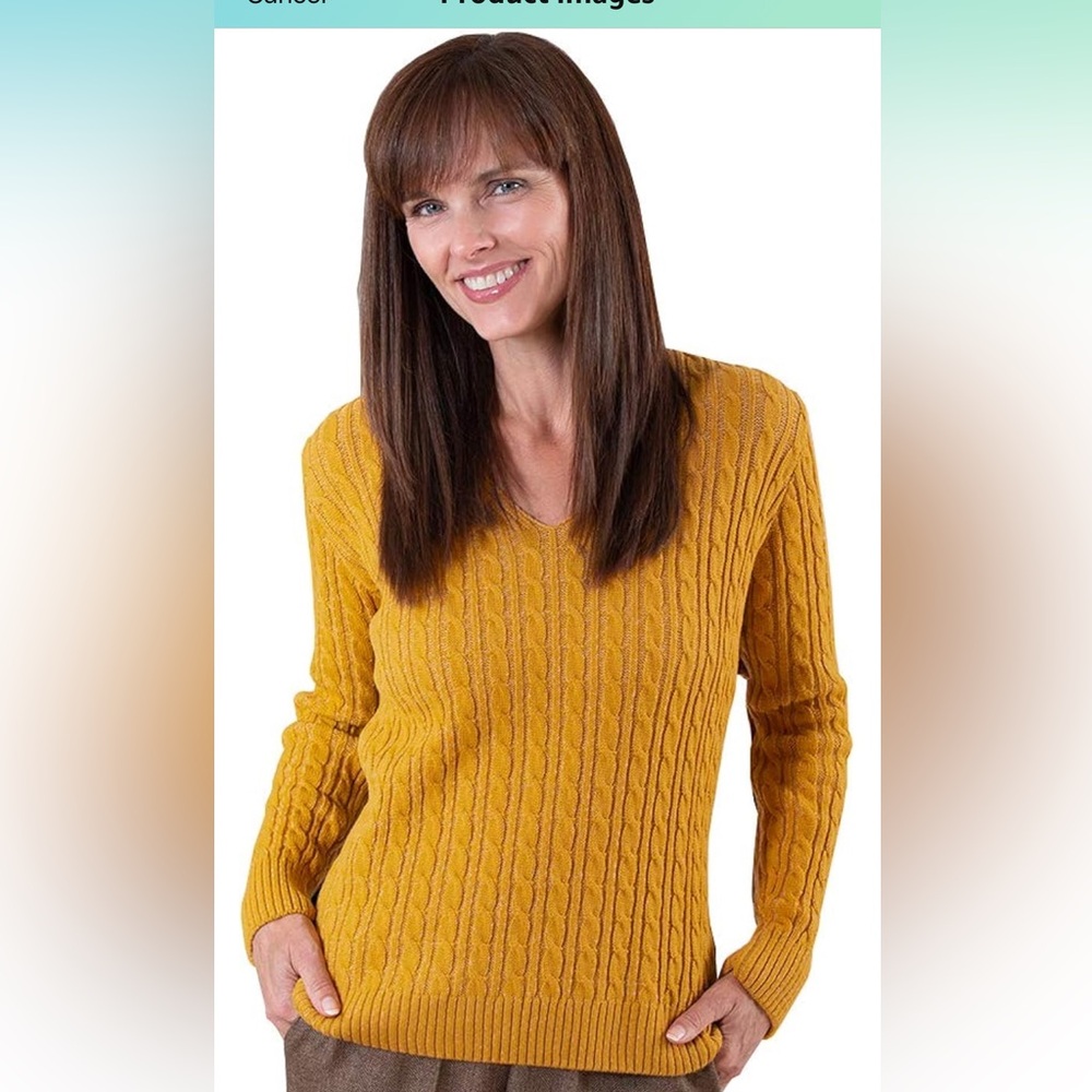 Arizona Jean Co. mustard yellow cable-knit sweater, size medium,